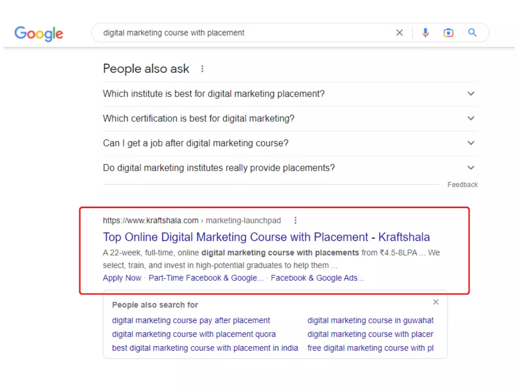 Screenshot Demonstration of keyword intent being used by Kraftshala Screenshot Demonstration of keyword intent being used by Kraftshala